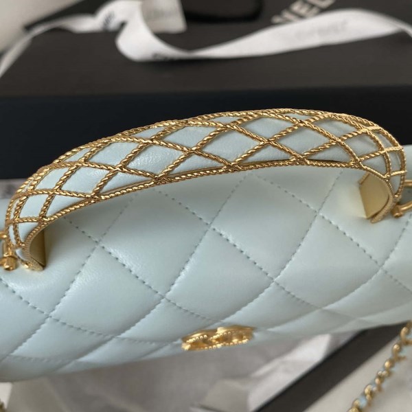 Chanel AP3385 Woc Flap Phone Holder With Chain Lambskin Blue Gold - Image 3