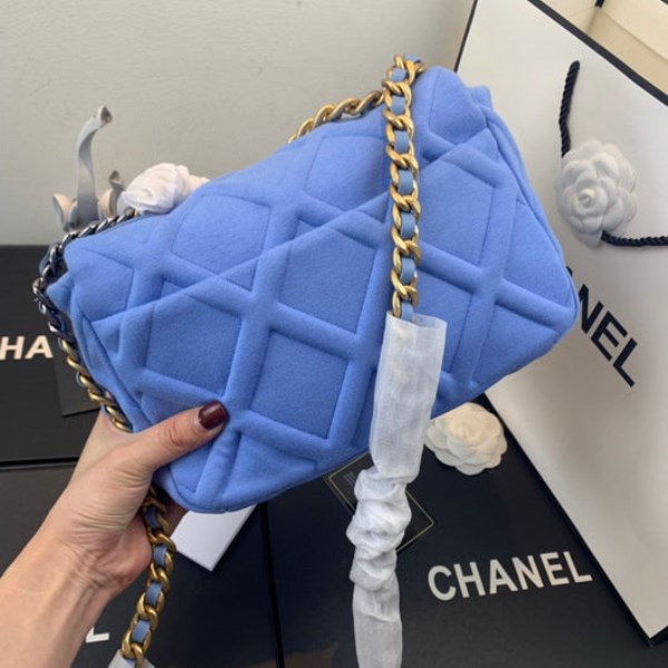 Chanel As1160 Chanel 19 Handbag Flap Shoulder Velvet Blue - Image 2