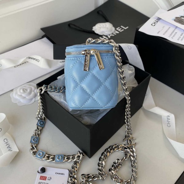 Chanel AP2718 Small Vanity With Chain Blue Lambskin - Image 4