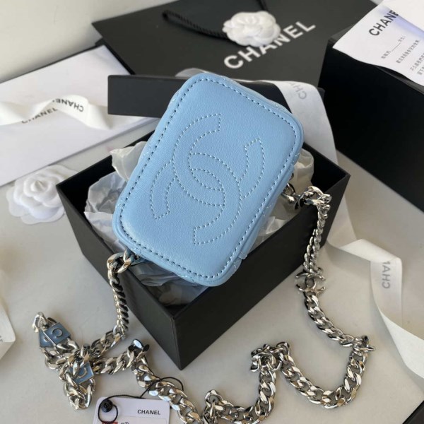 Chanel AP2718 Small Vanity With Chain Blue Lambskin - Image 5