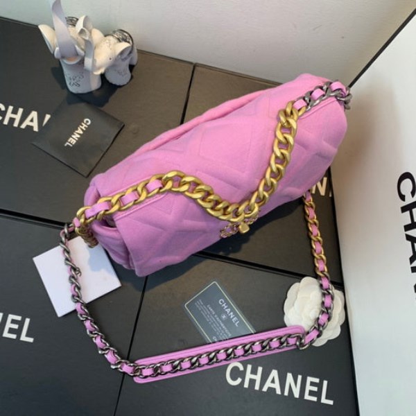 Chanel As1160 Chanel 19 Handbag Flap Shoulder Velvet Rose Red - Image 3