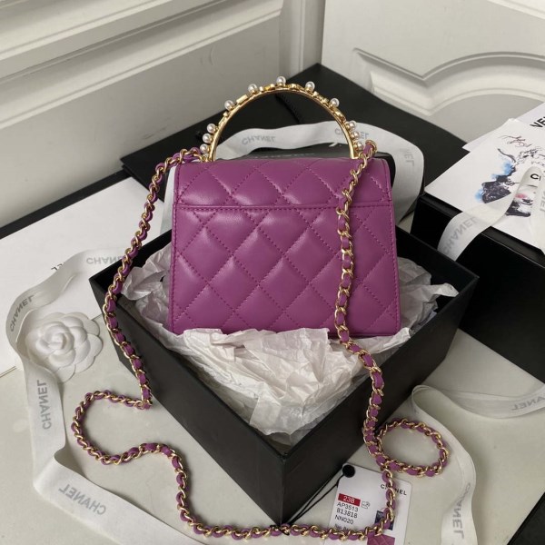 Chanel AP3513 Woc Clutch With Chain lambskin Imitation Pearls Enamel & Gold Purple
