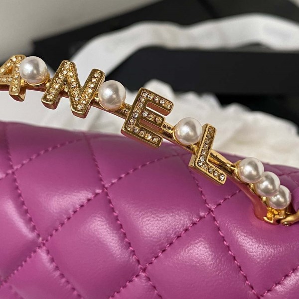 Chanel AP3513 Woc Clutch With Chain lambskin Imitation Pearls Enamel & Gold Purple - Image 4