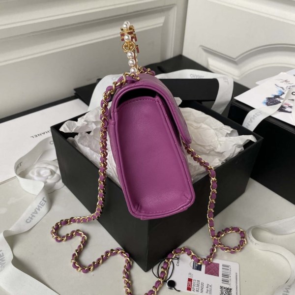 Chanel AP3513 Woc Clutch With Chain lambskin Imitation Pearls Enamel & Gold Purple - Image 5