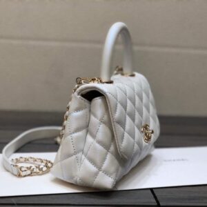 Chanel AS2215 mini flap bag with top handle Bag Silver White