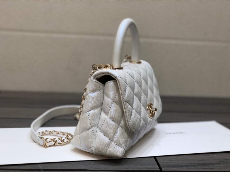 Chanel AS2215 mini flap bag with top handle Bag Silver White