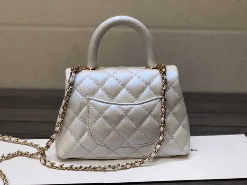 Chanel AS2215 mini flap bag with top handle Bag Silver White - Image 2