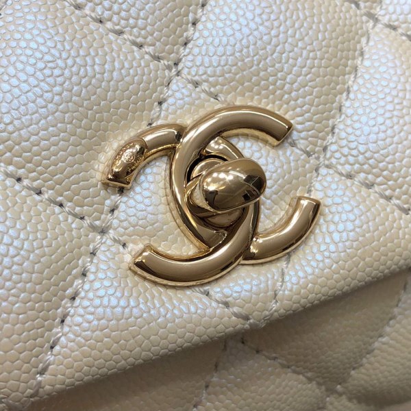 Chanel AS2215 mini flap bag with top handle Bag Silver White - Image 3