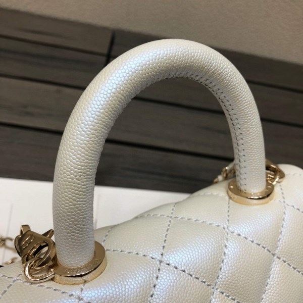 Chanel AS2215 mini flap bag with top handle Bag Silver White - Image 4