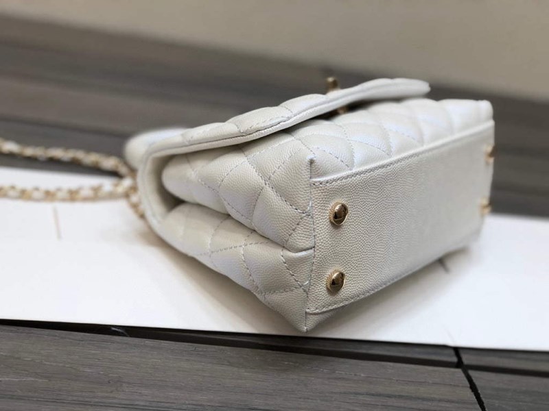Chanel AS2215 mini flap bag with top handle Bag Silver White - Image 5
