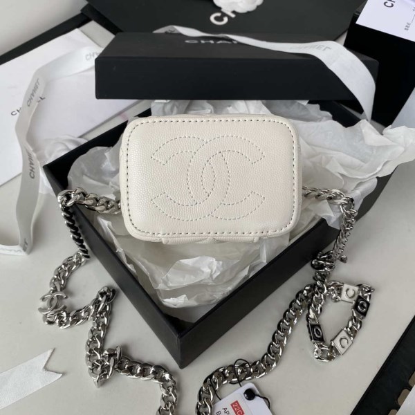 Chanel AP2718 Small Vanity With Chain Calfskin White - Image 5