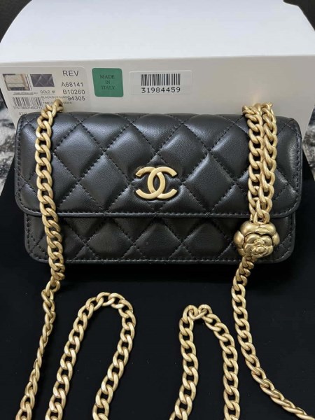 Chanel A68341 Flap Classic Bag Woc Camellia Lambskin Black - Image 2