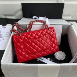 Chanel A01112 CF Quilted Classic Flap Bag in Grainy Lambskin Red