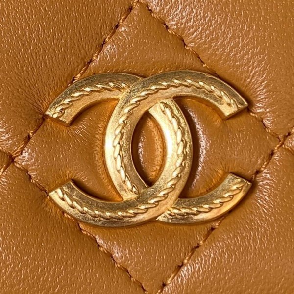 Chanel AP3385 Woc Flap Phone Holder With Chain Lambskin Caramel Gold - Image 2
