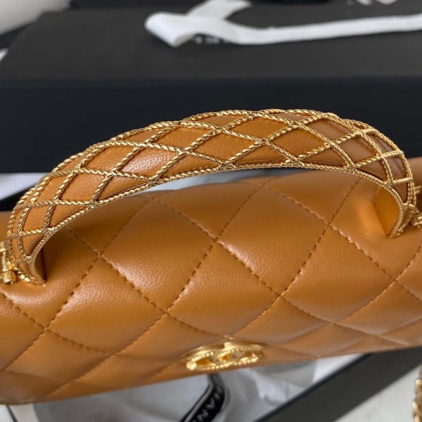 Chanel AP3385 Woc Flap Phone Holder With Chain Lambskin Caramel Gold - Image 3