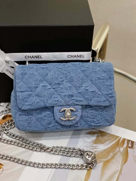 Chanel AS3828 Small Flap Classic Woc Bag Denim Blue - Image 5
