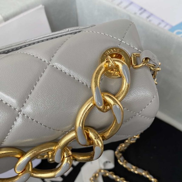 Chanel AS3365 Mini Flap Bag 17cm Lambskin Gray - Image 3
