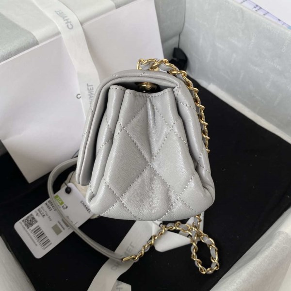 Chanel AS3365 Mini Flap Bag 17cm Lambskin Gray - Image 4