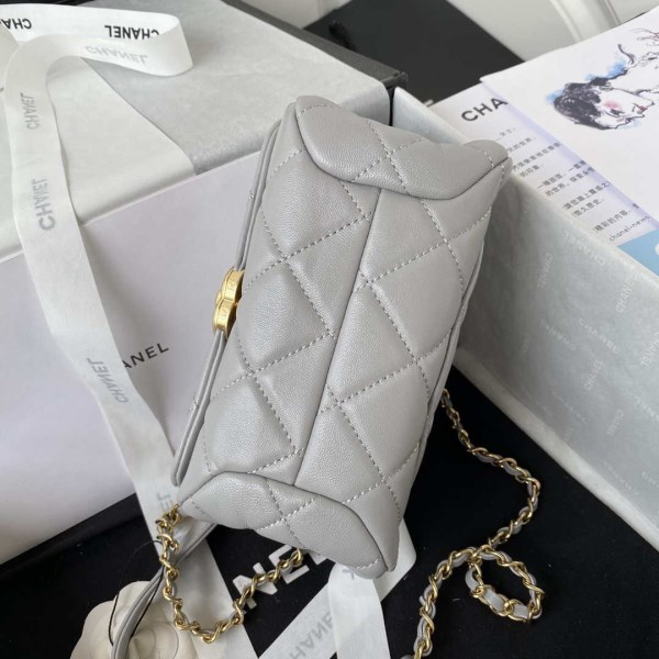 Chanel AS3365 Mini Flap Bag 17cm Lambskin Gray - Image 5